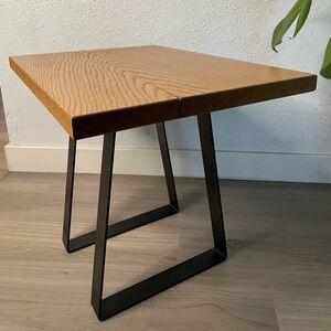 Modern Oak and Black Metal Side Table